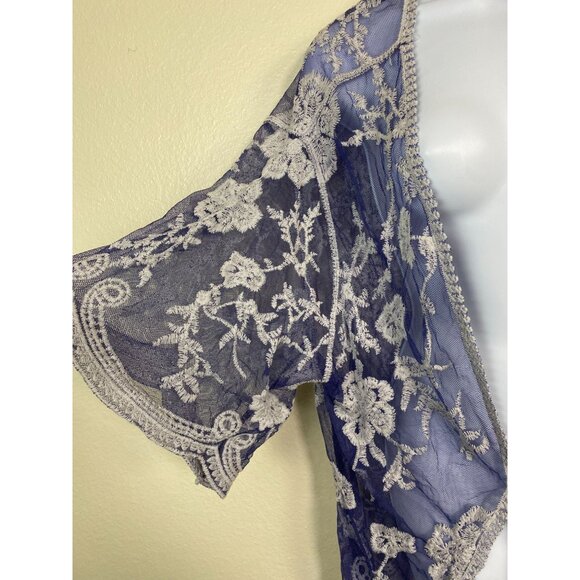 Vince‎ Camuto Missy Sheer Lace Embroidered Kimono Cardigan Cover- Up OS Medium - Picture 9 of 12